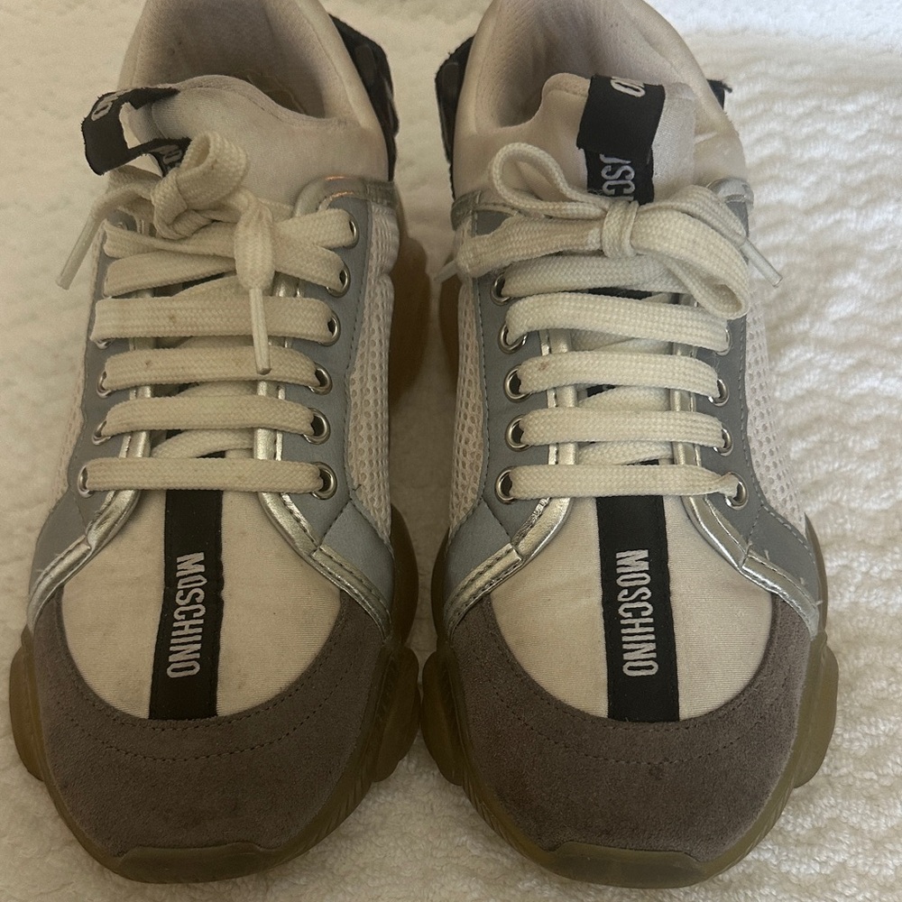 Moschino Cream and Silver Sneakers